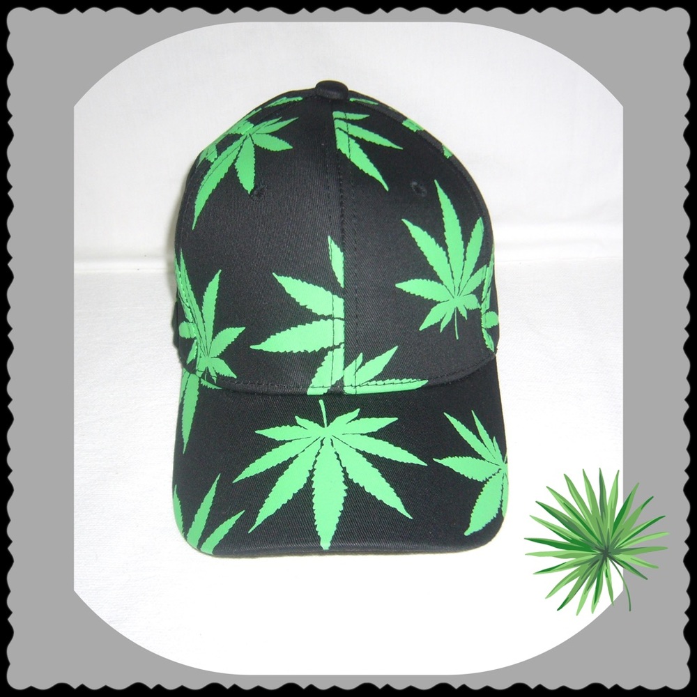 🆕 Hemp Motif Ball Cap-Black & Green
